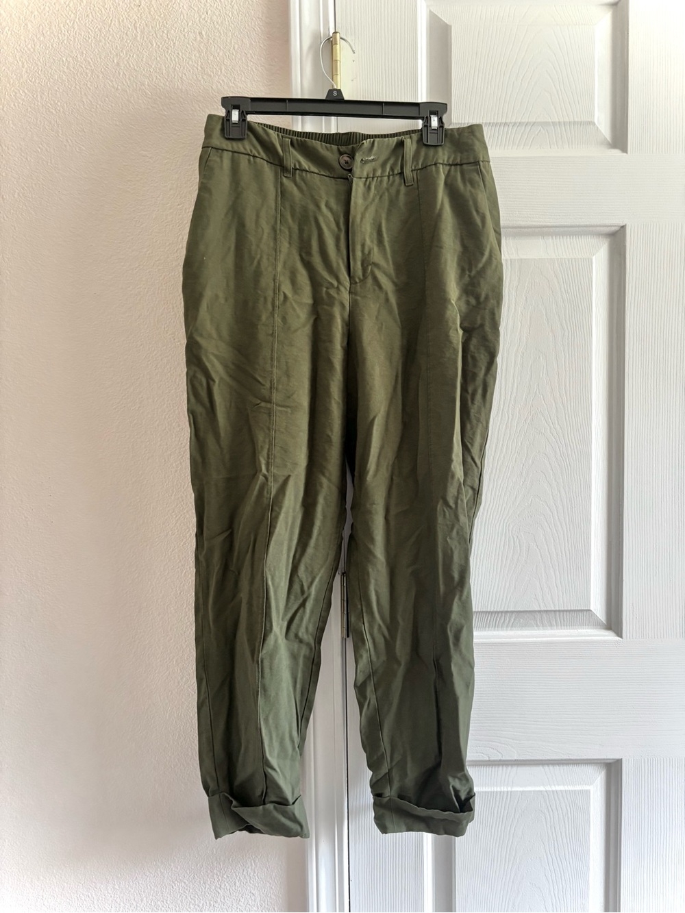 A New Day Ankle Pants High Rise Slim Fit Pintuck Cuffs Olive Green Womens Sz 10